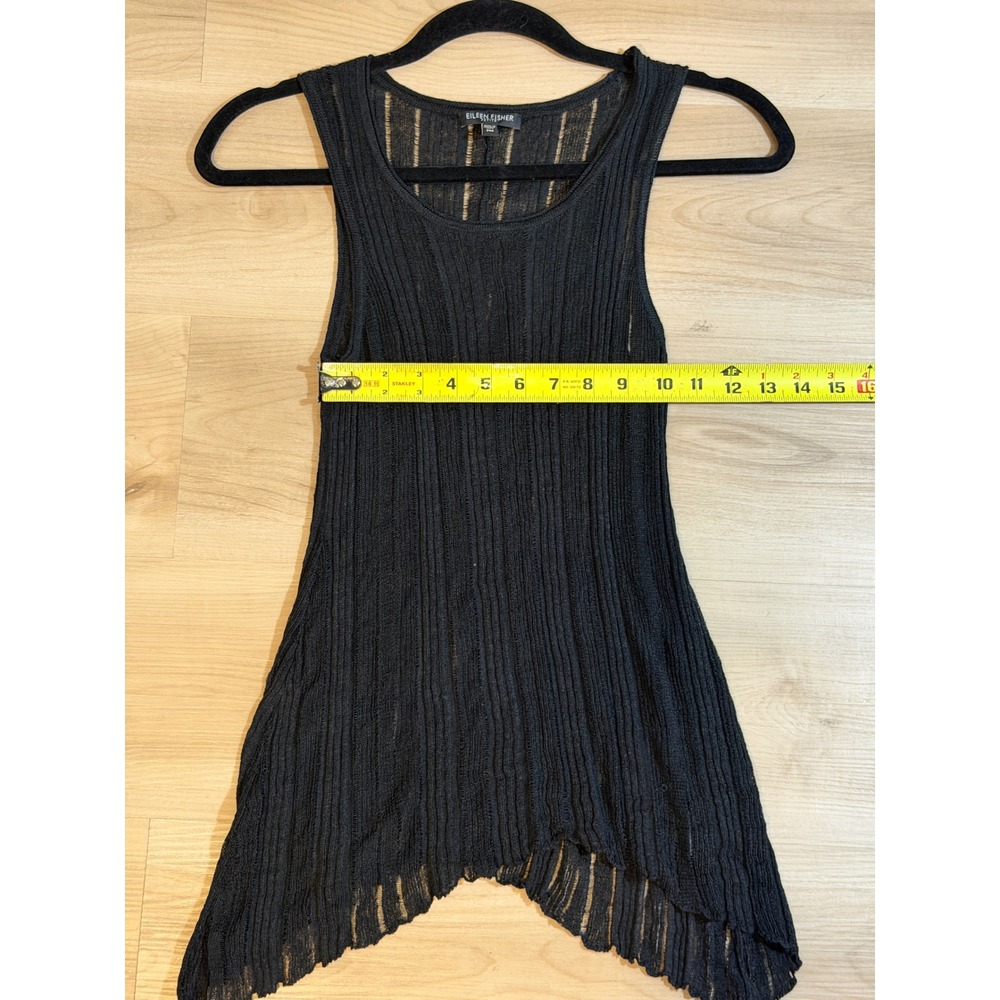 Eileen Fisher Ribbed Tank Top Womens PM Black Italian Yarn Sheer Layering Shell - Picture 4 of 8